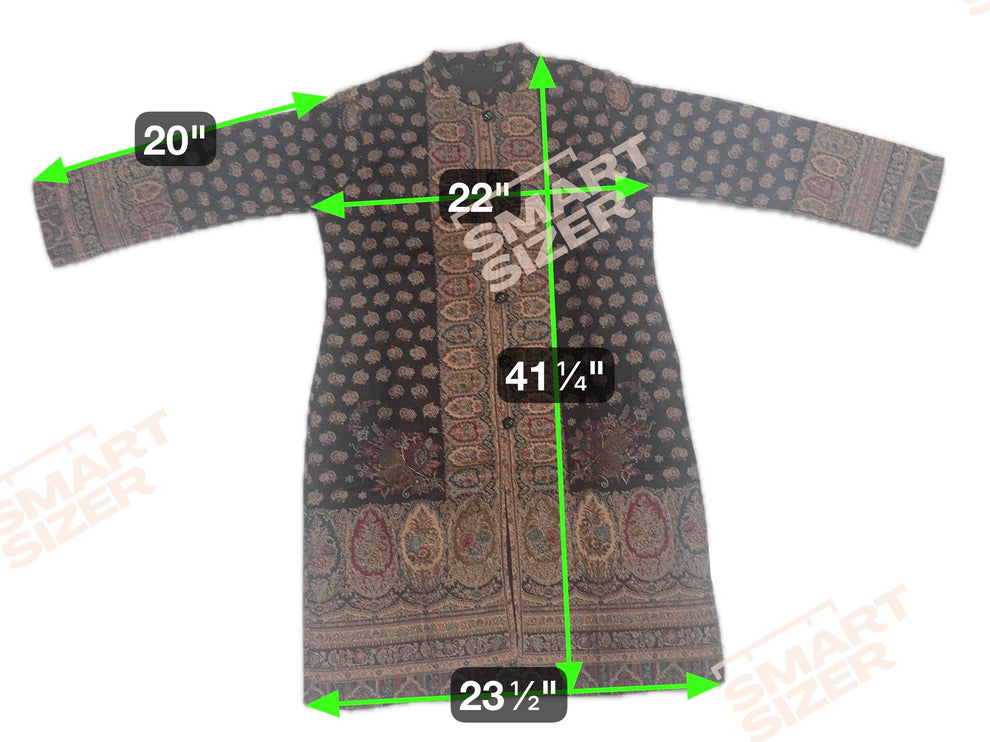 Luxury Kani/Jamawar Woolen Jacket with Jari | woven Kashmir Artwear | Statement fashion wear | Kashmir Winter Dresses|knee length| size 45