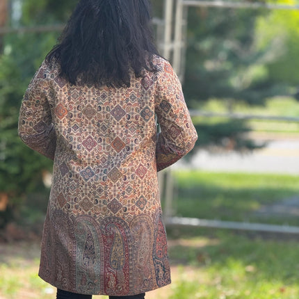 Luxury Kani/Jamawar Woolen Jacket | woven Kashmir Artwear | Statement fashion wear | Kashmir Winter Dresses|knee length| size 44,46,48,50