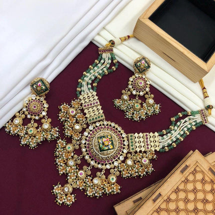 Green real beads! Pearls/Ruby/Kundan/ antique finish/Designer set/wedding collection