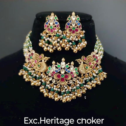 Real RoyalMulti/ Ruby and Emerald Jadau Handmade Necklace Set | Made with High-quality semi-precious stones / wedding Collection