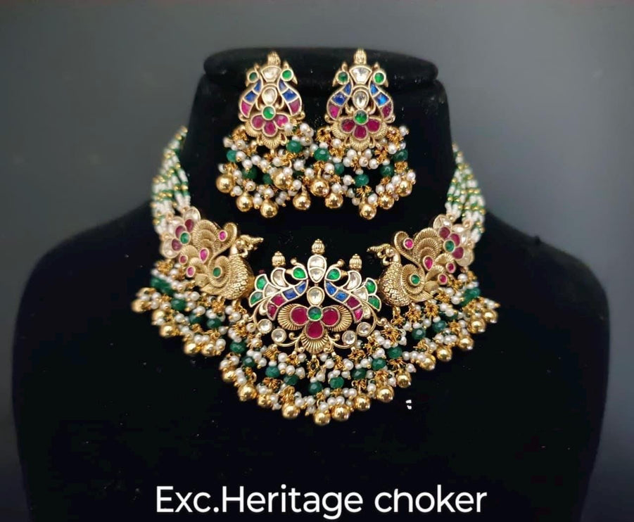 Real RoyalMulti/ Ruby and Emerald Jadau Handmade Necklace Set | Made with High-quality semi-precious stones / wedding Collection