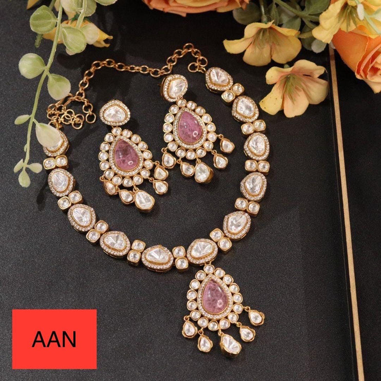 Real Royal Pink/Pink-Doublets/Moissanite/ Kundan setting/ Necklace Set | Made with High-quality Designer set / Bridal Collection