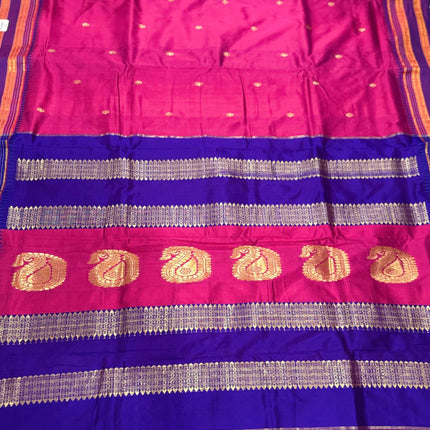Special Sale !!!|Original Narayan Peth 100% pure silk Saree from Yeola - Magenta pink with purple border|