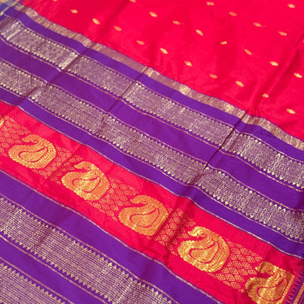 Special Sale !!!|Original Narayan Peth 100% pure silk Saree from Yeola - Red with Purple border|Fall Pico Tassels done