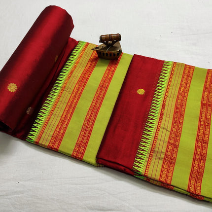 Special Sale !!!|Original Narayan Peth 100% pure silk Saree from Yeola - Maroon with Parrot green border|Fall Pico Tassels done