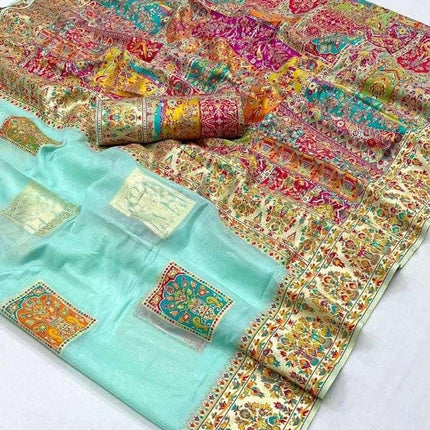 KASHMIRI MODAL handloom weaving with Unique motifs weaving all over the saree paired with blouse|
