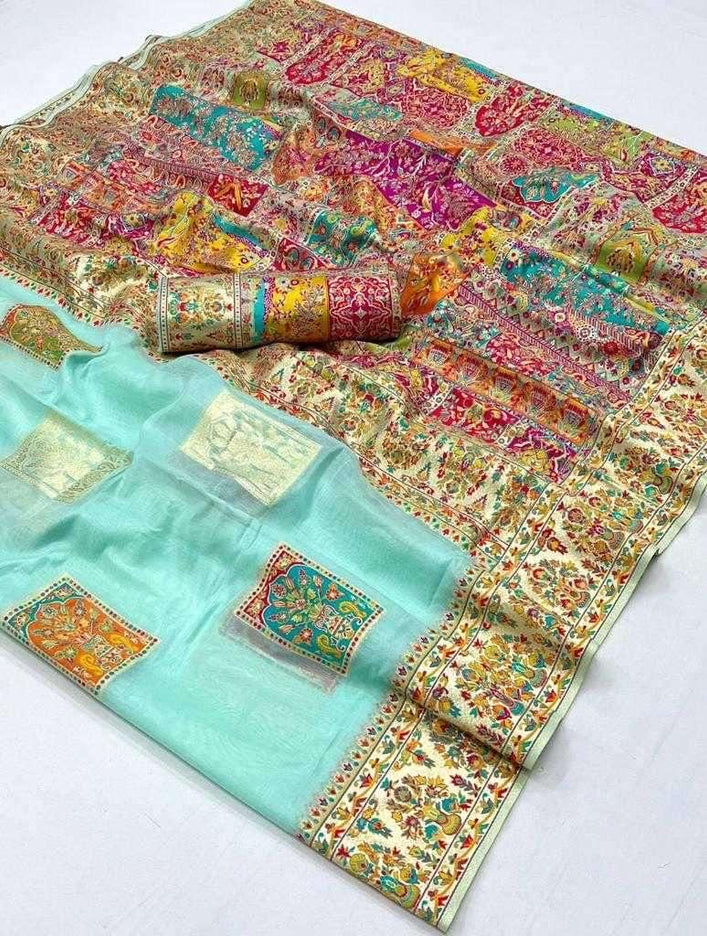 KASHMIRI MODAL handloom weaving with Unique motifs weaving all over the saree paired with blouse|
