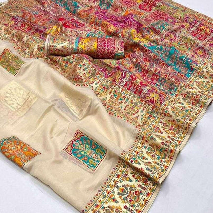 KASHMIRI MODAL handloom weaving with Unique motifs weaving all over the saree paired with blouse|