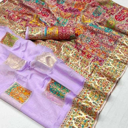 KASHMIRI MODAL handloom weaving with Unique motifs weaving all over the saree paired with blouse|