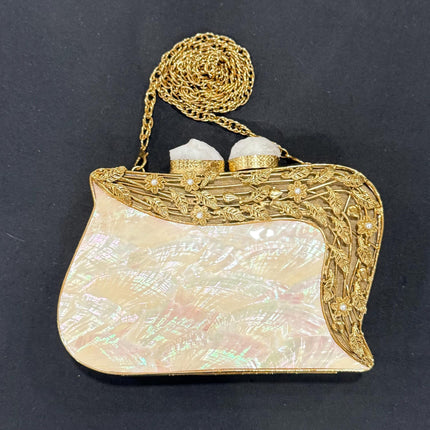Luxury Marble & Gold Clutch | Elegant Mother of Pearl Handbag | Unique Statement Evening Bag with Chain