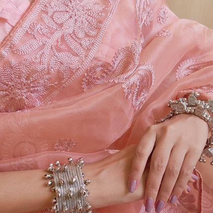 Semi organza silk with embroidery work designer saree