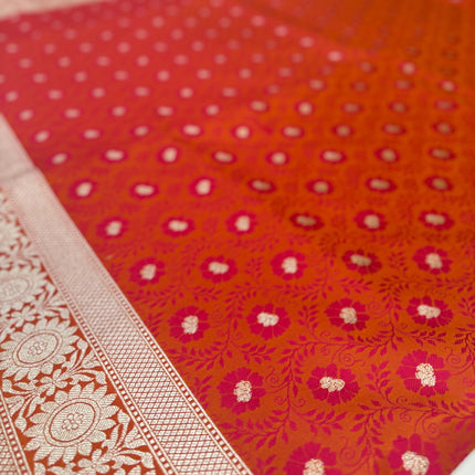 Banarasi Mashroo Silk Light Orange/Pink Saree with Tanchui pattern