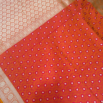 Banarasi Mashroo Silk Light Orange/Pink Saree with Tanchui pattern