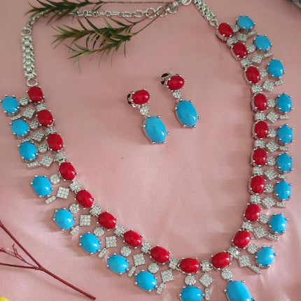 Real Royal Coral and Firozi Necklace Set | Made with High-quality semi-precious stones / wedding Collection