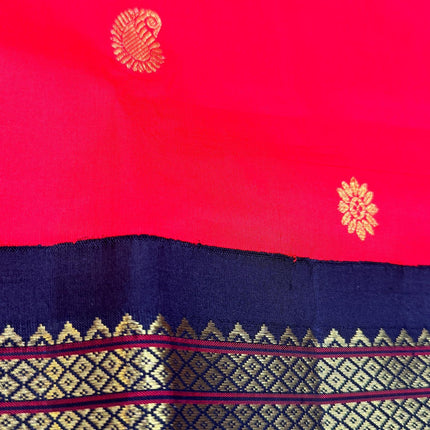 Authentic Paithani from Yeola | 100% handwoven Pure Silk saree |Red with Black border|Kadiyal Maharani|Silk Mark Certified