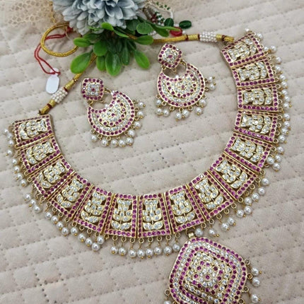 Real Royal Ruby and Diamonds Jadau Handmade Necklace Set | Made with High-quality/wedding Collection