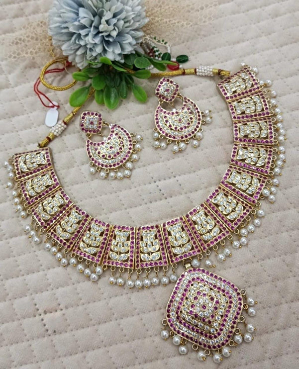 Real Royal Ruby and Diamonds Jadau Handmade Necklace Set | Made with High-quality/wedding Collection