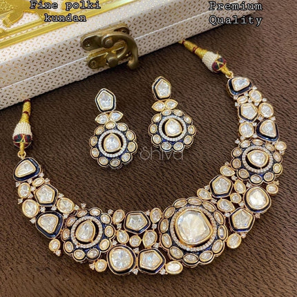 Real Royal Mossonite /Pachi Kundan/Sapphire setting/ Handmade Necklace Set | Made with High-quality/wedding Collection