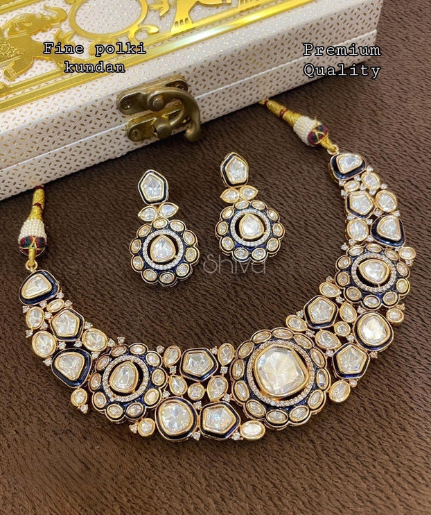 Real Royal Mossonite /Pachi Kundan/Sapphire setting/ Handmade Necklace Set | Made with High-quality/wedding Collection