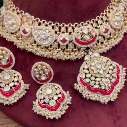 Real Royal Pachi Kundan Polki/Ruby/Moissanite Necklace Set | Made with High-quality real Beads / Bridal Collection
