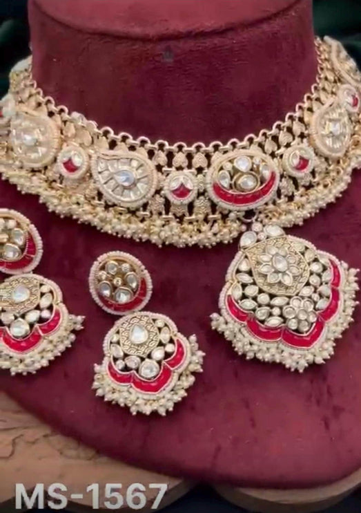 Real Royal Pachi Kundan Polki/Ruby/Moissanite Necklace Set | Made with High-quality real Beads / Bridal Collection