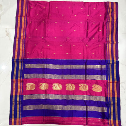 Special Sale !!!|Original Narayan Peth 100% pure silk Saree from Yeola - Magenta pink with purple border|
