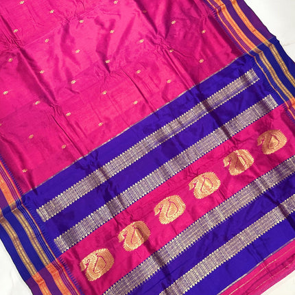 Special Sale !!!|Original Narayan Peth 100% pure silk Saree from Yeola - Magenta pink with purple border|