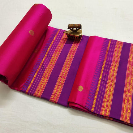 Special Sale !!!|Original Narayan Peth 100% pure silk Saree from Yeola - Magenta pink with purple border|