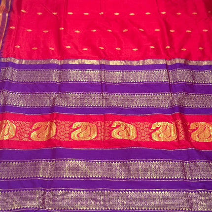 Special Sale !!!|Original Narayan Peth 100% pure silk Saree from Yeola - Red with Purple border|Fall Pico Tassels done
