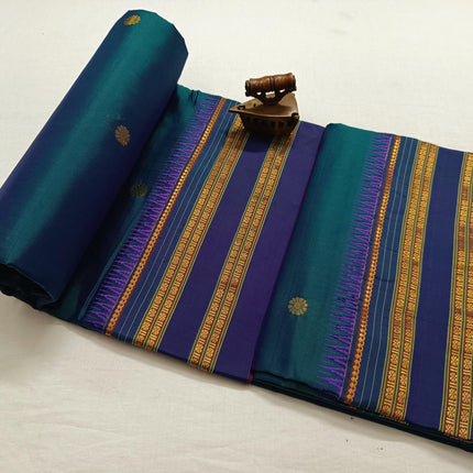Special Sale !!!|Original Narayan Peth 100% pure silk Saree from Yeola - Seagreen/Rama-Blue border |Fall Pico Tassels done