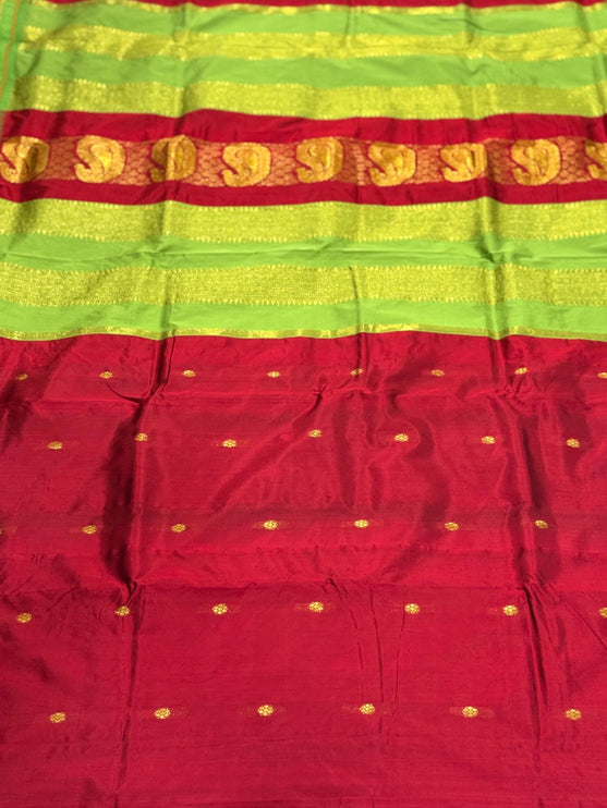 Special Sale !!!|Original Narayan Peth 100% pure silk Saree from Yeola - Maroon with Parrot green border|Fall Pico Tassels done