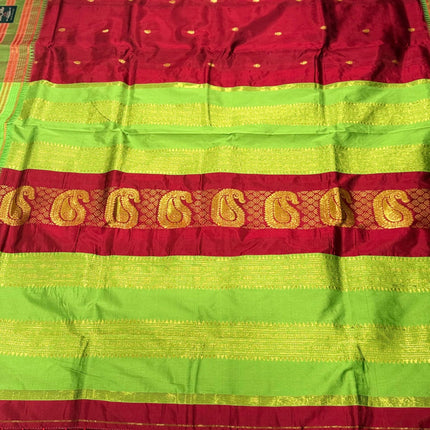 Special Sale !!!|Original Narayan Peth 100% pure silk Saree from Yeola - Maroon with Parrot green border|Fall Pico Tassels done