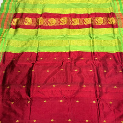 Special Sale !!!|Original Narayan Peth 100% pure silk Saree from Yeola - Maroon with Parrot green border|Fall Pico Tassels done