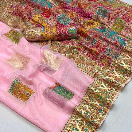 KASHMIRI MODAL handloom weaving with Unique motifs weaving all over the saree paired with blouse|
