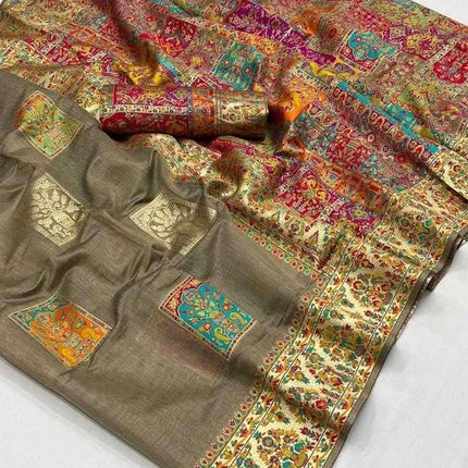 KASHMIRI MODAL handloom weaving with Unique motifs weaving all over the saree paired with blouse|