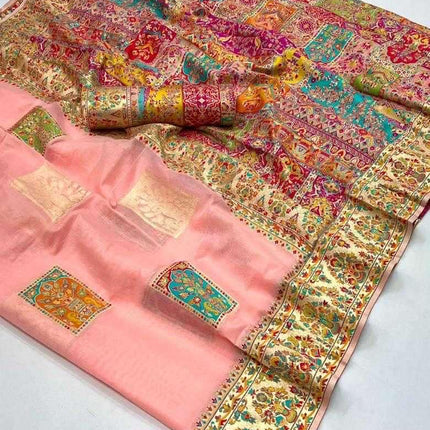 KASHMIRI MODAL handloom weaving with Unique motifs weaving all over the saree paired with blouse|