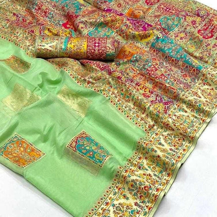 KASHMIRI MODAL handloom weaving with Unique motifs weaving all over the saree paired with blouse|