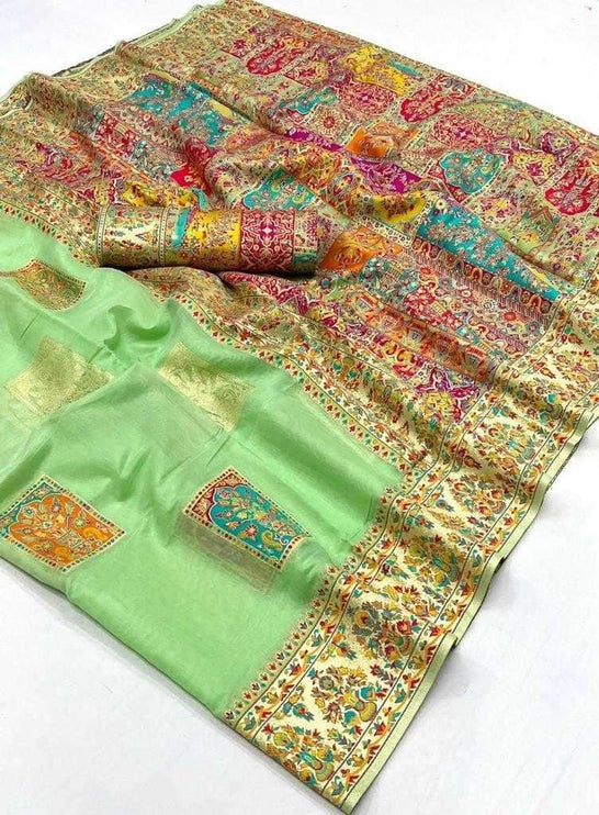 KASHMIRI MODAL handloom weaving with Unique motifs weaving all over the saree paired with blouse|