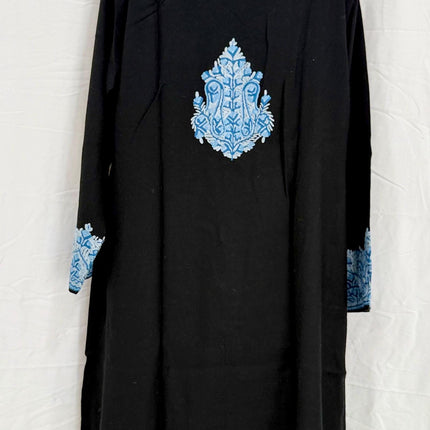 Luxury aari - hand sozni pashmina Jacket | hand woven Kashmir Artwear |Statement fashion wear |knee length| Ink Blue |size 46