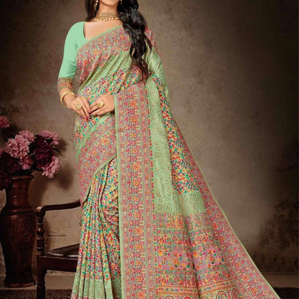 Kashmiri Royal Heritage Kani Saree |Allover| dual border|Tussar Silk | Wedding & Party Wear | Festive Indian Saree | Aan Silk House Original