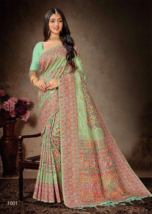 Kashmiri Royal Heritage Kani Saree |Allover| dual border|Tussar Silk | Wedding & Party Wear | Festive Indian Saree | Aan Silk House Original