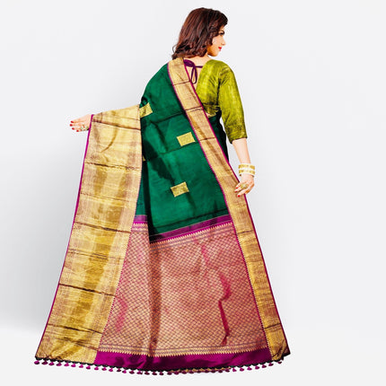 Green color Pure Silk Kanjivaram Saree With Motifs Pattern | SILK MARK CERTIFIED
