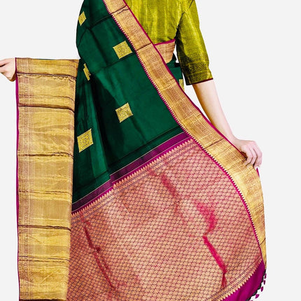 Green color Pure Silk Kanjivaram Saree With Motifs Pattern | SILK MARK CERTIFIED