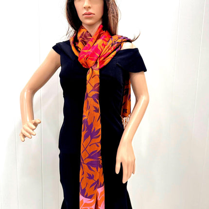 Pure Silk Scarf, Brown Floral Shawl Wrap, All Season Stole