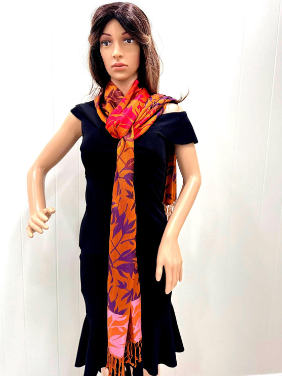 Pure Silk Scarf, Brown Floral Shawl Wrap, All Season Stole