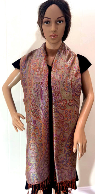 Pure Silk Scarf, Long Paisley Shawl Wrap, All Season Stole