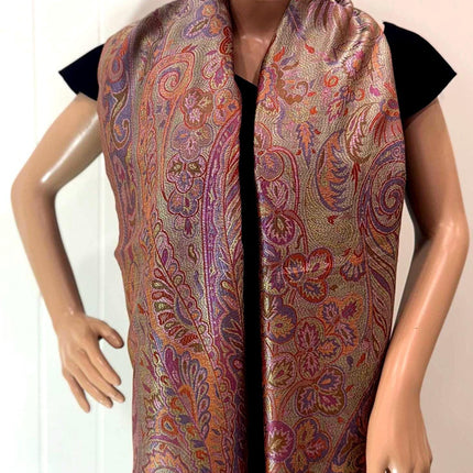 Pure Silk Scarf, Long Paisley Shawl Wrap, All Season Stole