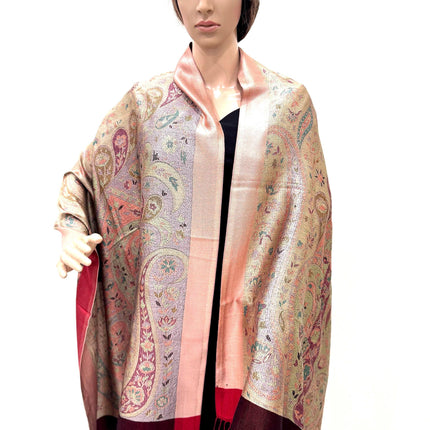 Pure Silk Scarf, Long Floral Pashmina Shawl