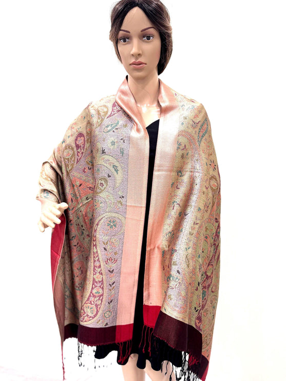Pure Silk Scarf, Long Floral Pashmina Shawl
