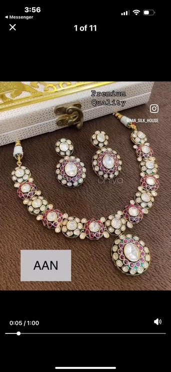 Royal Ruby & Kundan Necklace Set | Handmade Silver Finish Jewelry